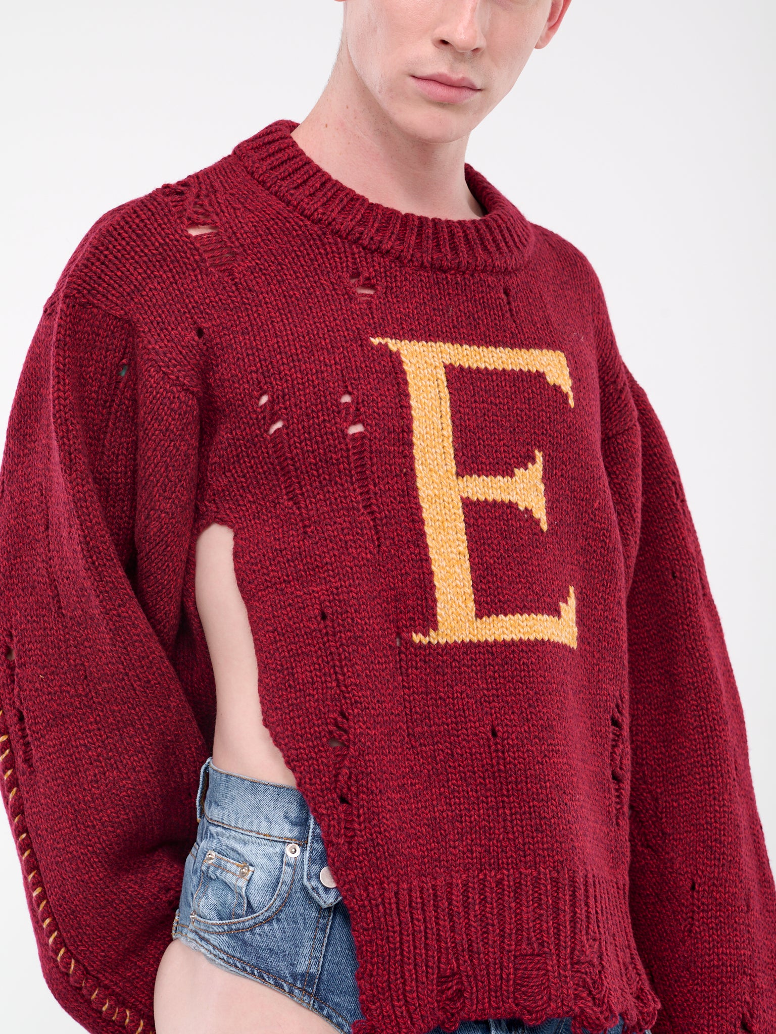 E Distressed Sweater (KN-004-A-RED)