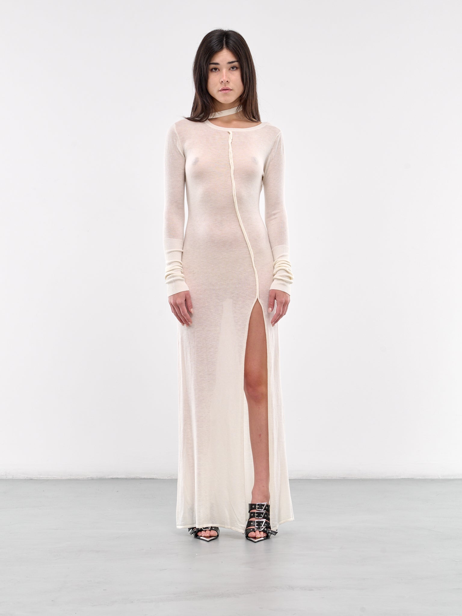DIDU | H.Lorenzo|High Split Maxi Dress (KN-07WH-WHITE), S / White DIDU | H.Lorenzo|High Split Maxi Dress (KN-07WH-WHITE), S / White