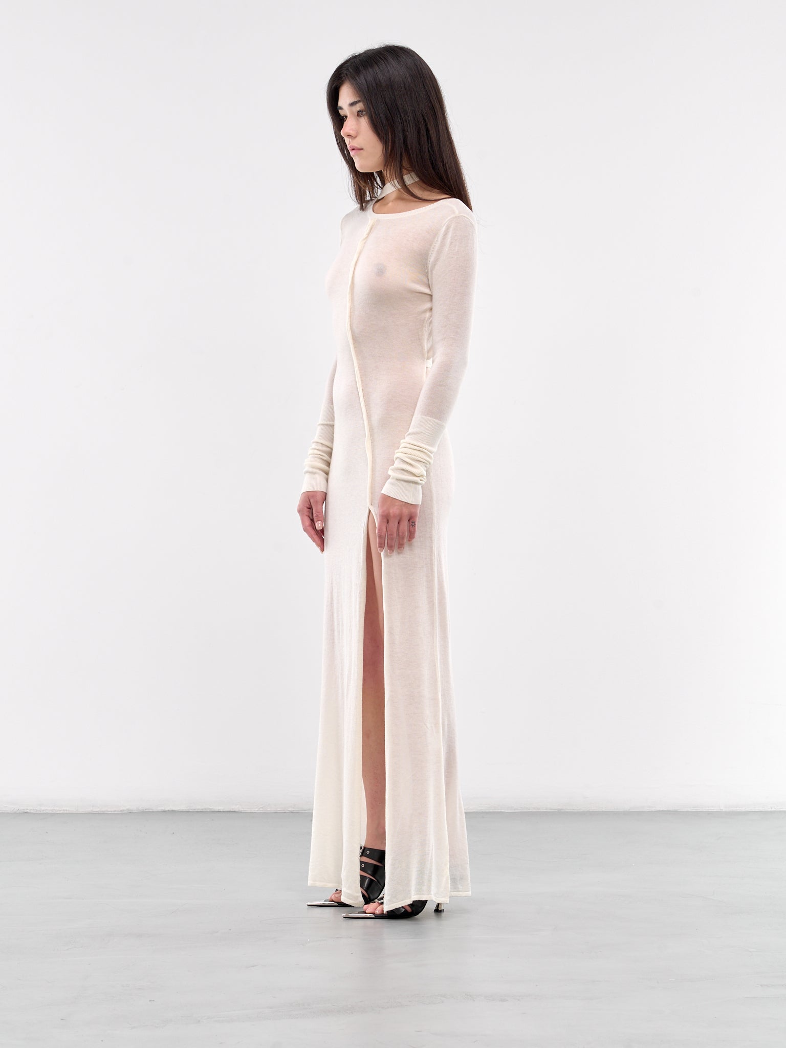 DIDU | H.Lorenzo|High Split Maxi Dress (KN-07WH-WHITE), S / White DIDU | H.Lorenzo|High Split Maxi Dress (KN-07WH-WHITE), S / White
