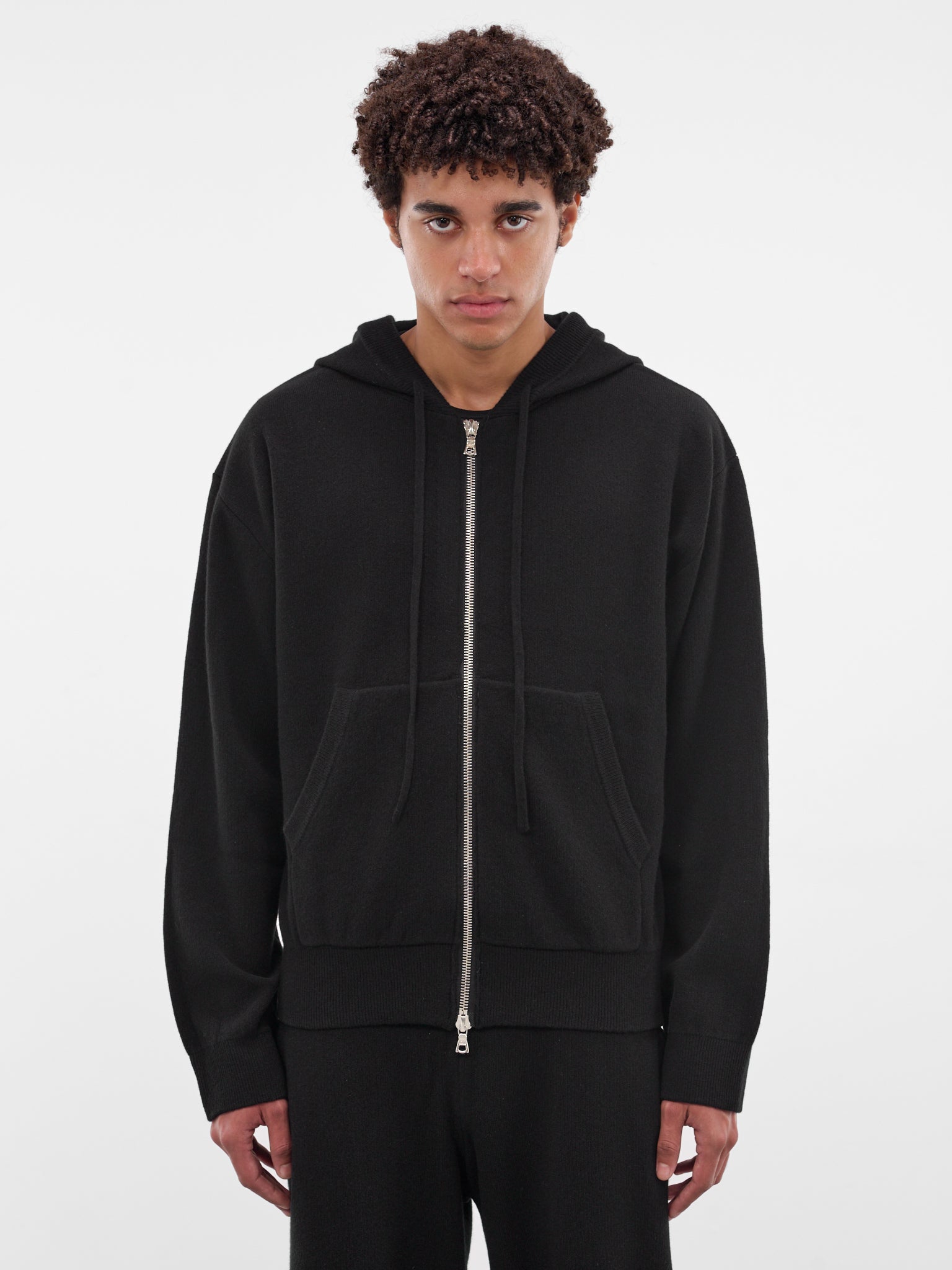 Black Shrunken Cashmere Zip Hoodie (KN-783-02-BLACK)