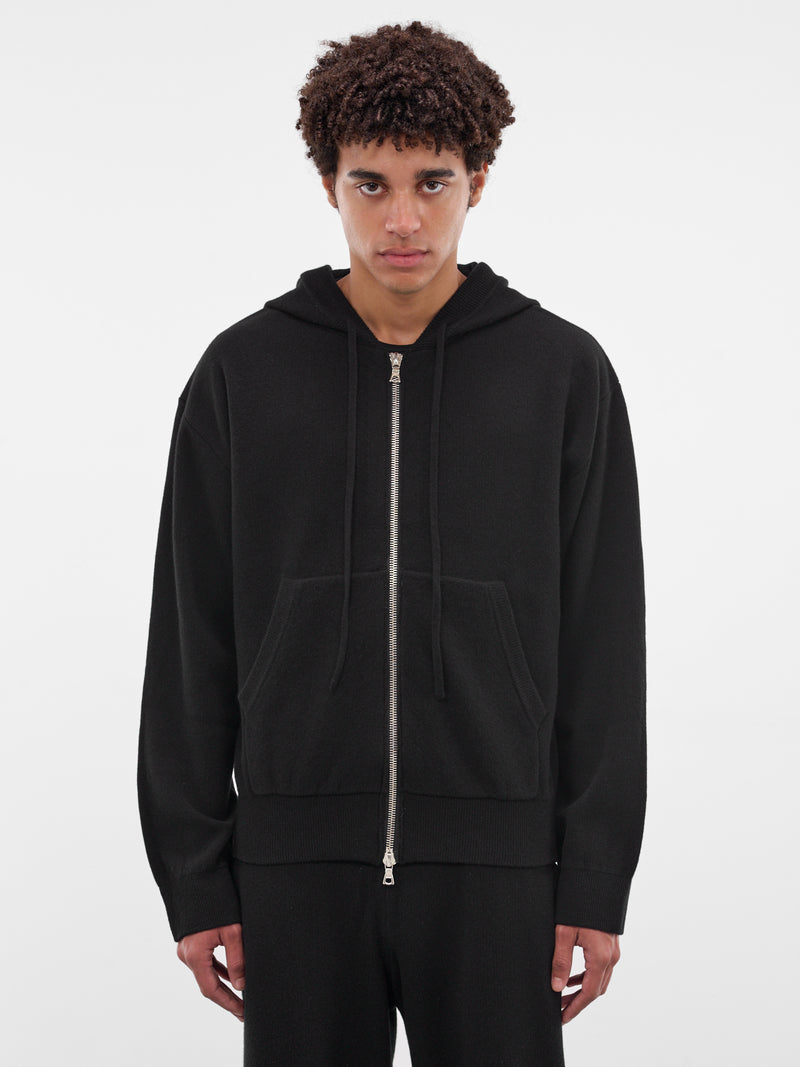 Black Shrunken Cashmere Zip Hoodie (KN-783-02-BLACK)