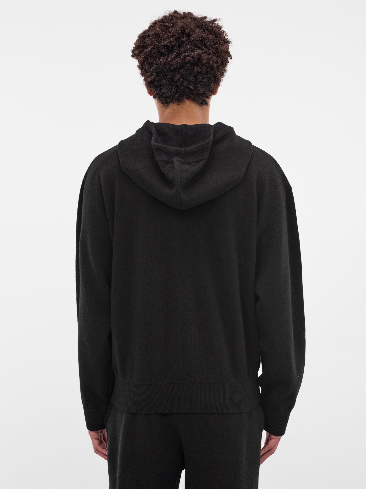 Black Shrunken Cashmere Zip Hoodie (KN-783-02-BLACK)