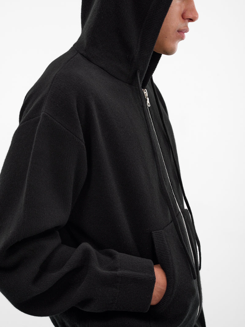 Black Shrunken Cashmere Zip Hoodie (KN-783-02-BLACK)