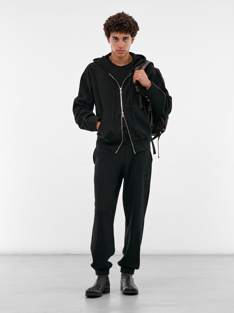 Black Shrunken Cashmere Zip Hoodie (KN-783-02-BLACK)