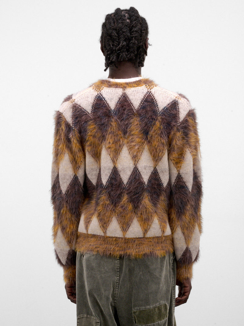 Brown Argyle Knit Cardigan (KN-SV-NRA-1003-BROWN)