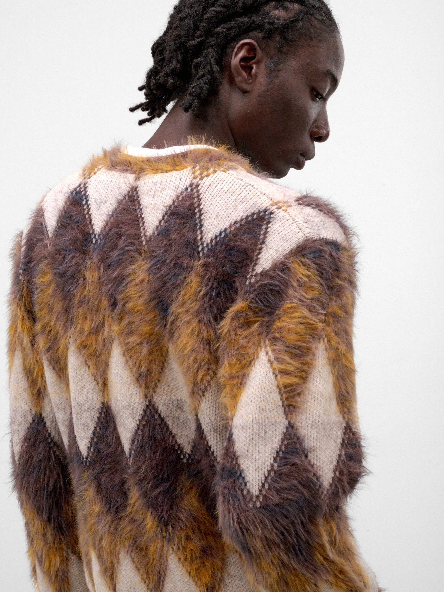Brown Argyle Knit Cardigan (KN-SV-NRA-1003-BROWN)