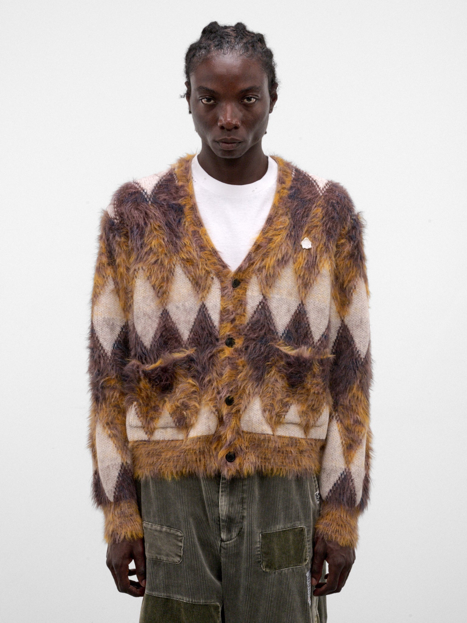Brown Argyle Knit Cardigan (KN-SV-NRA-1003-BROWN)