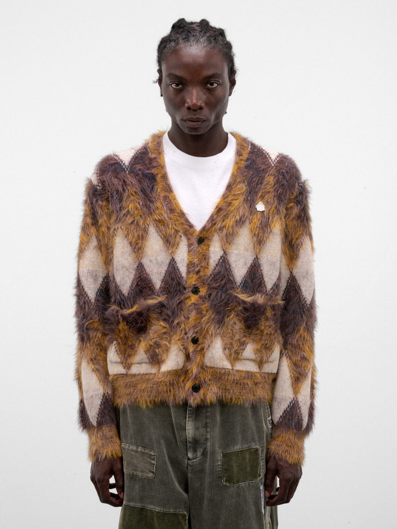 Brown Argyle Knit Cardigan (KN-SV-NRA-1003-BROWN)