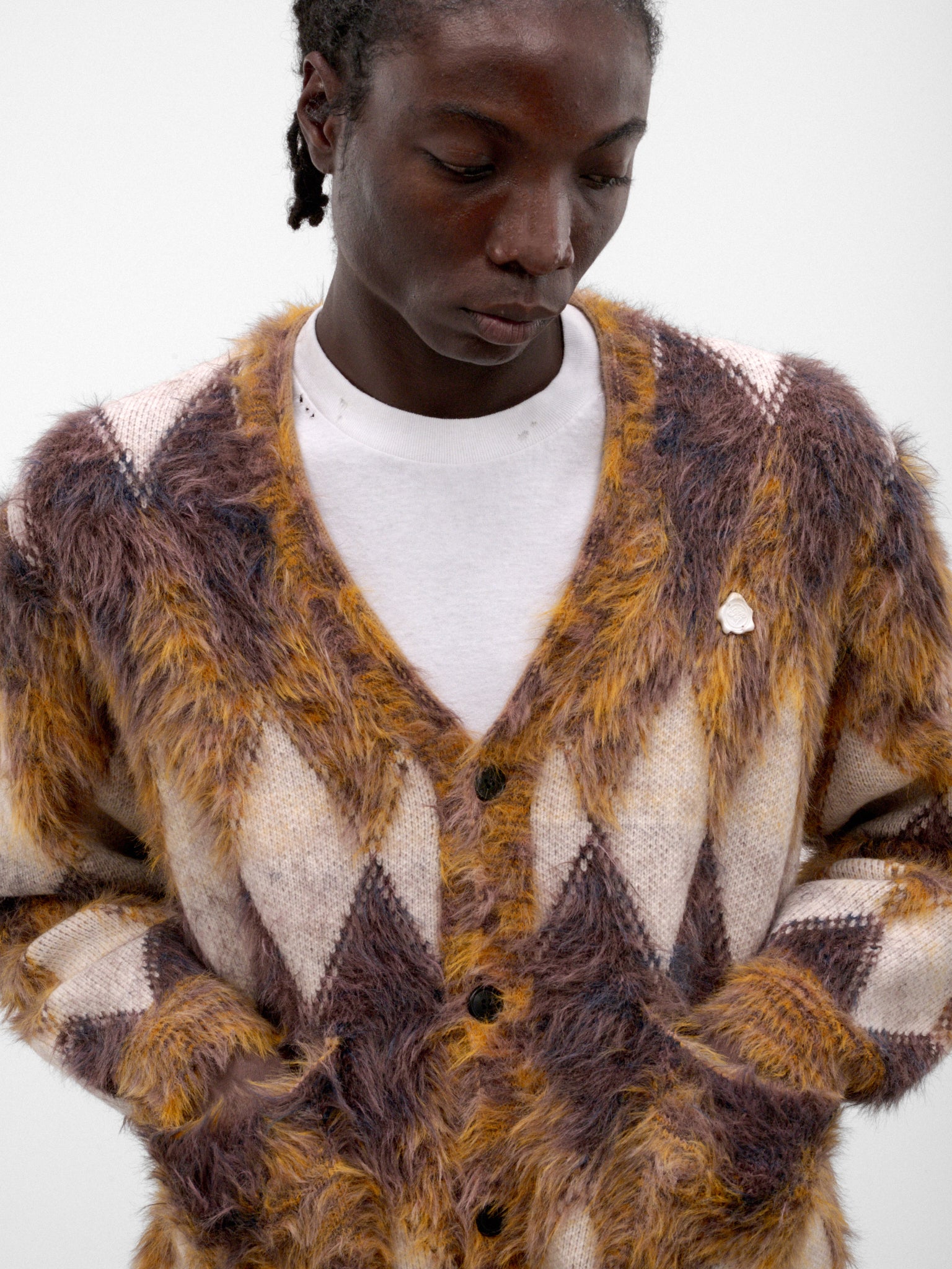 Brown Argyle Knit Cardigan (KN-SV-NRA-1003-BROWN)