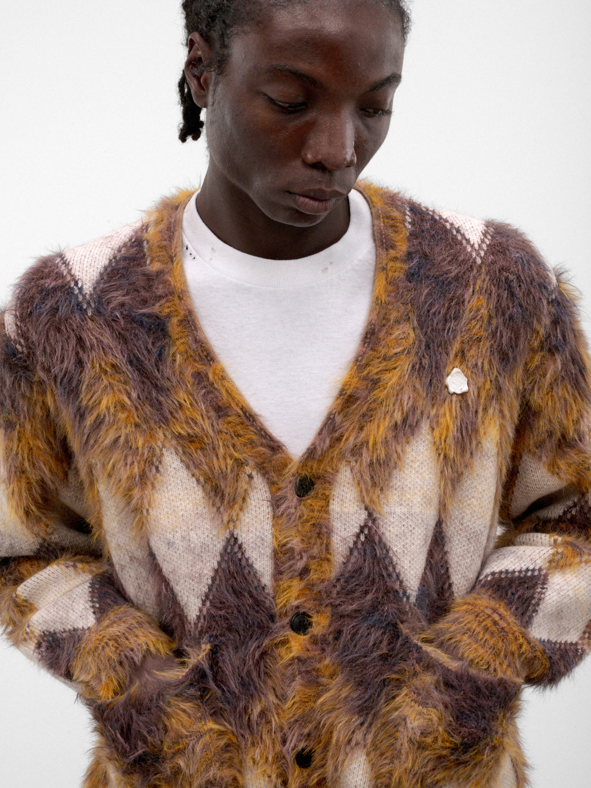 Brown Argyle Knit Cardigan (KN-SV-NRA-1003-BROWN)