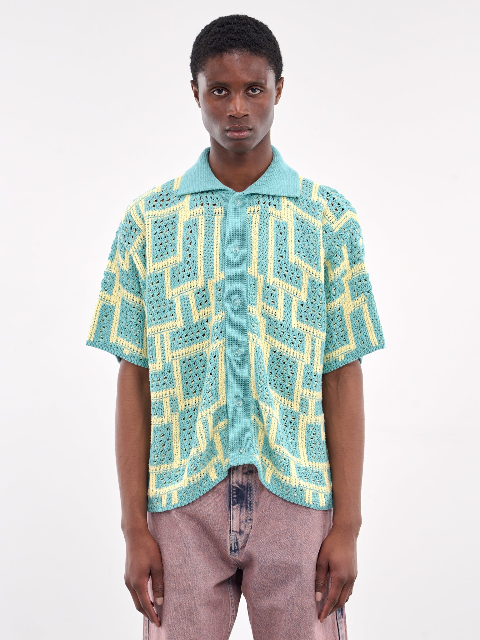 Jacquard Knit Shirt (KN005-BLUE-YELLOW)