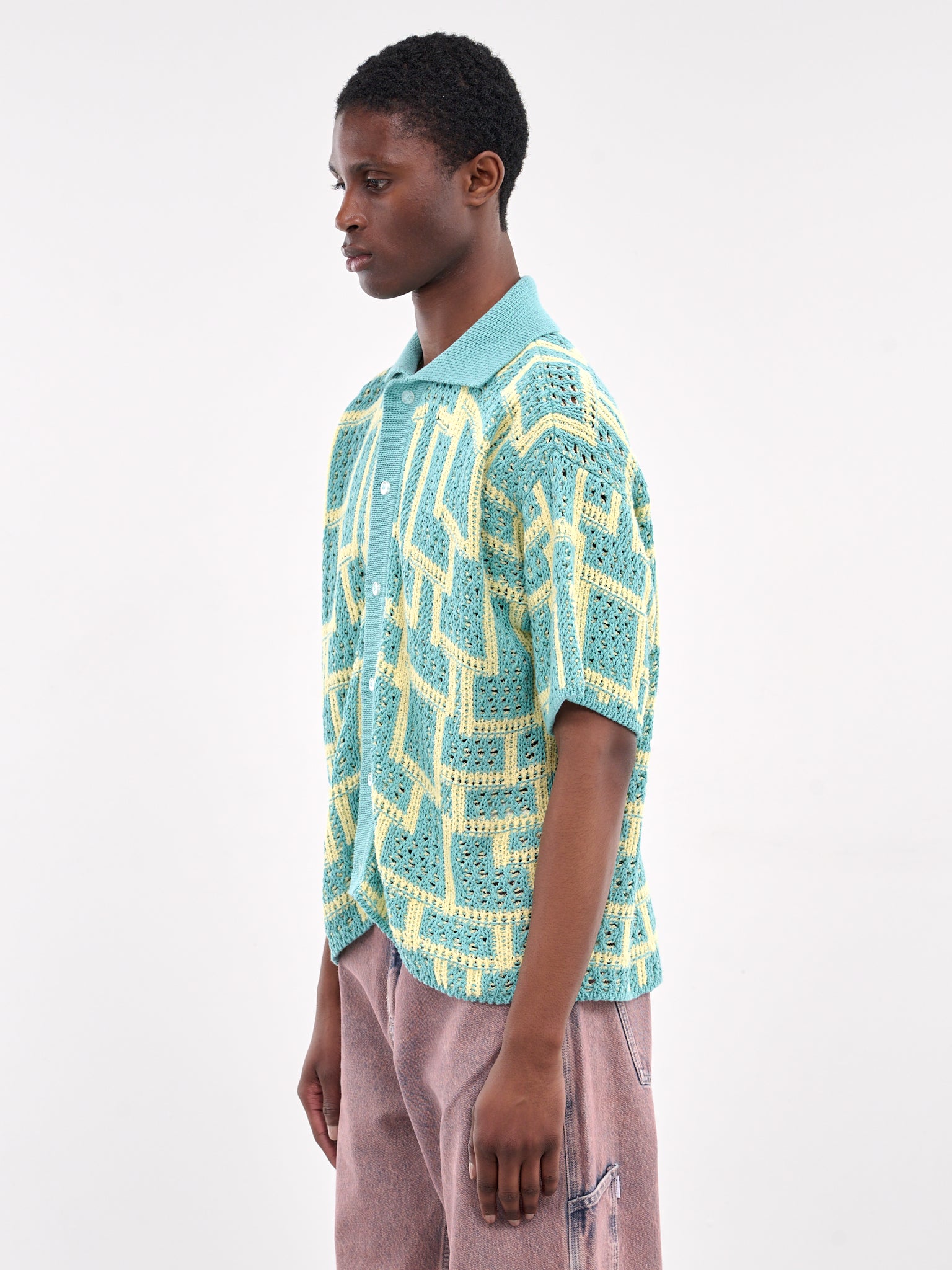 Jacquard Knit Shirt (KN005-BLUE-YELLOW)