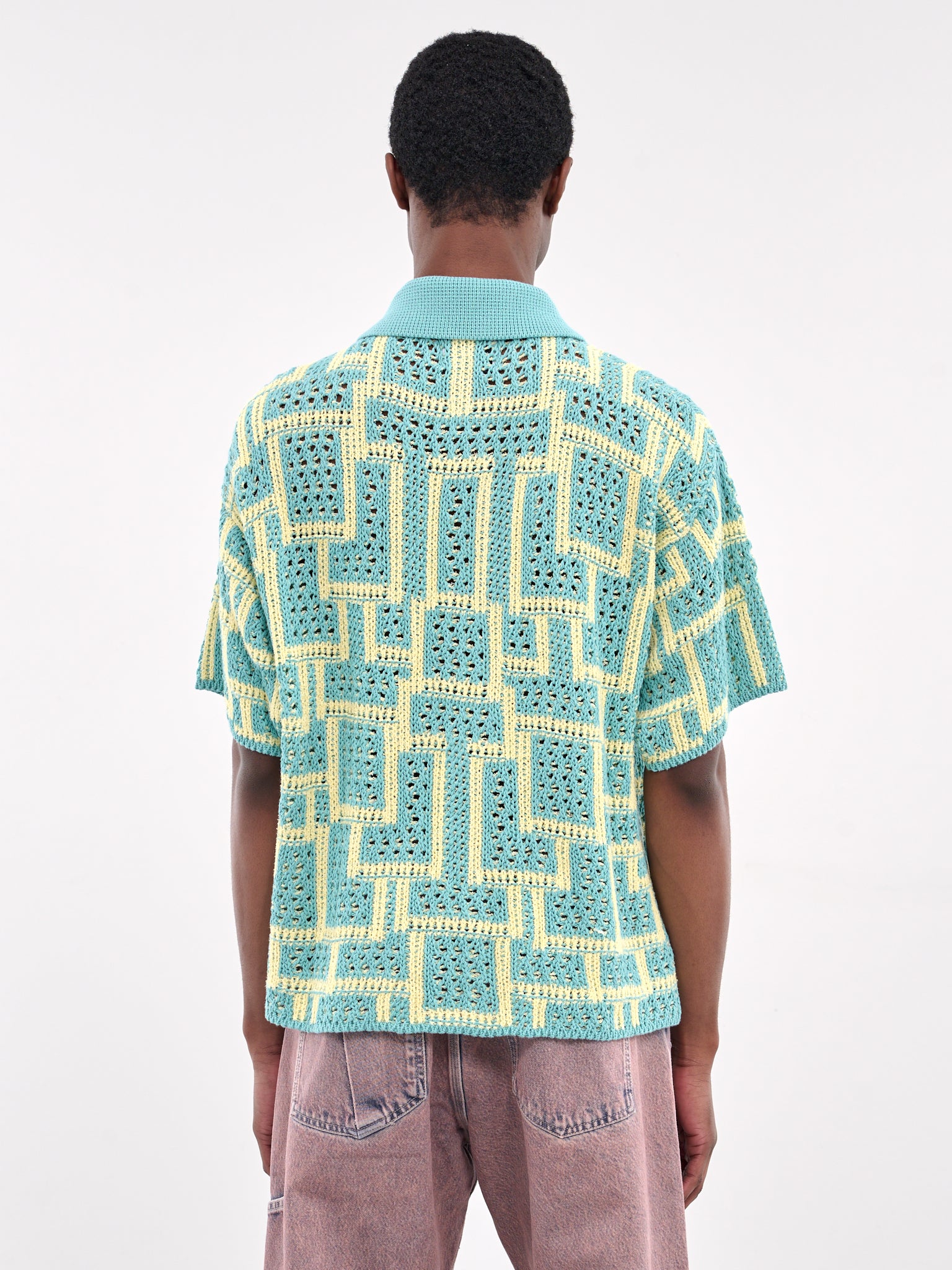 Jacquard Knit Shirt (KN005-BLUE-YELLOW)
