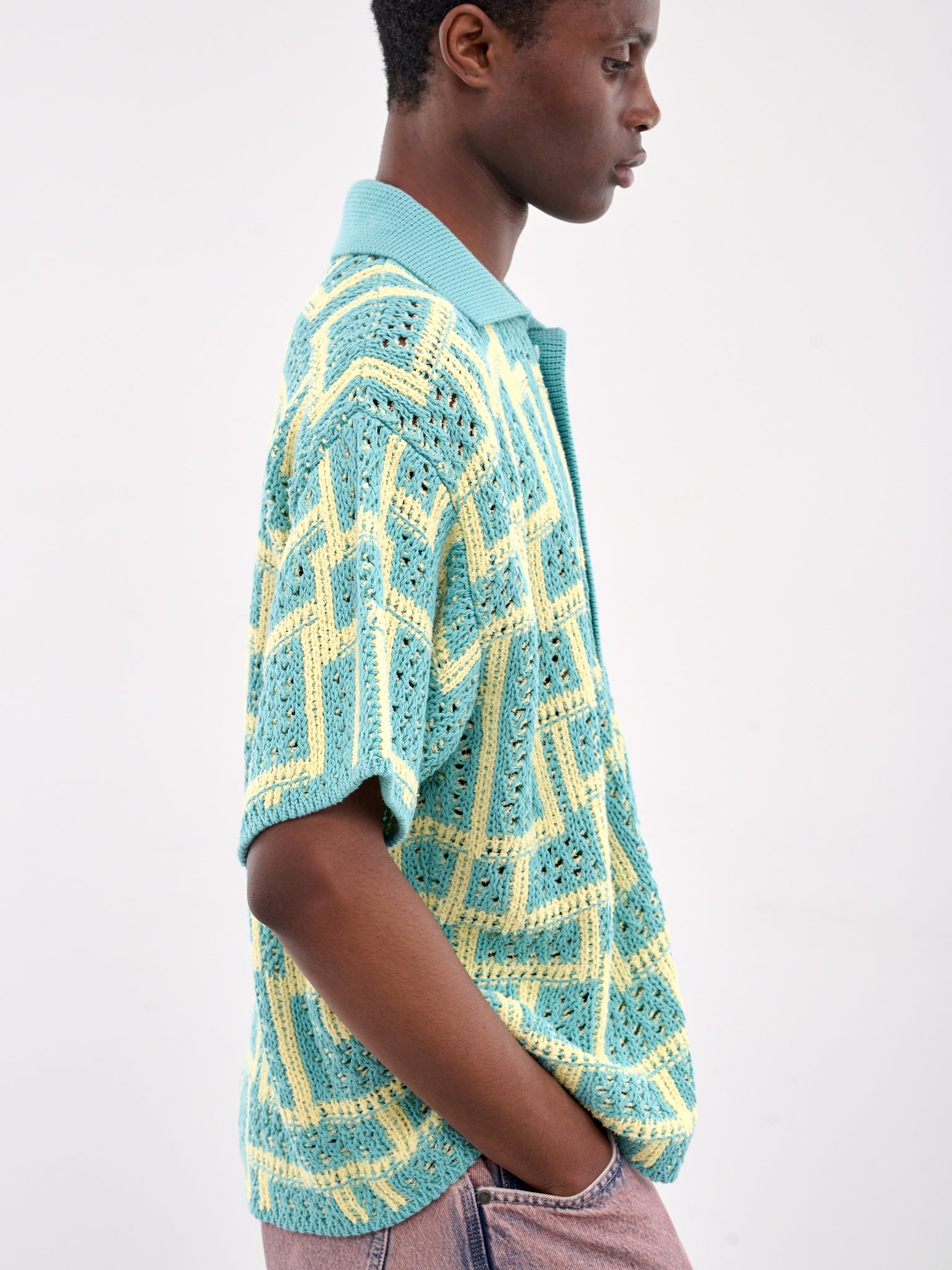 Jacquard Knit Shirt (KN005-BLUE-YELLOW)