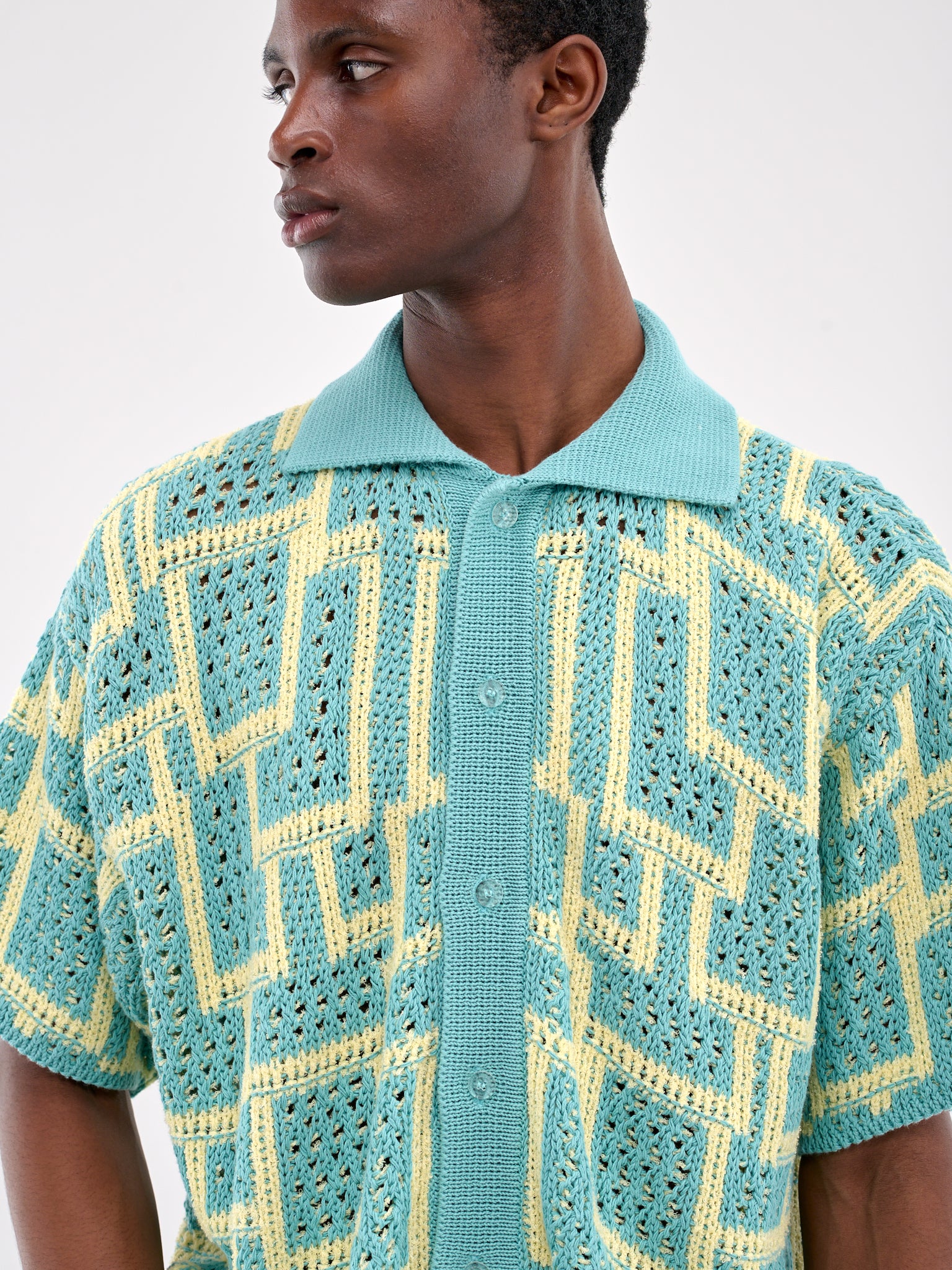 Jacquard Knit Shirt (KN005-BLUE-YELLOW)
