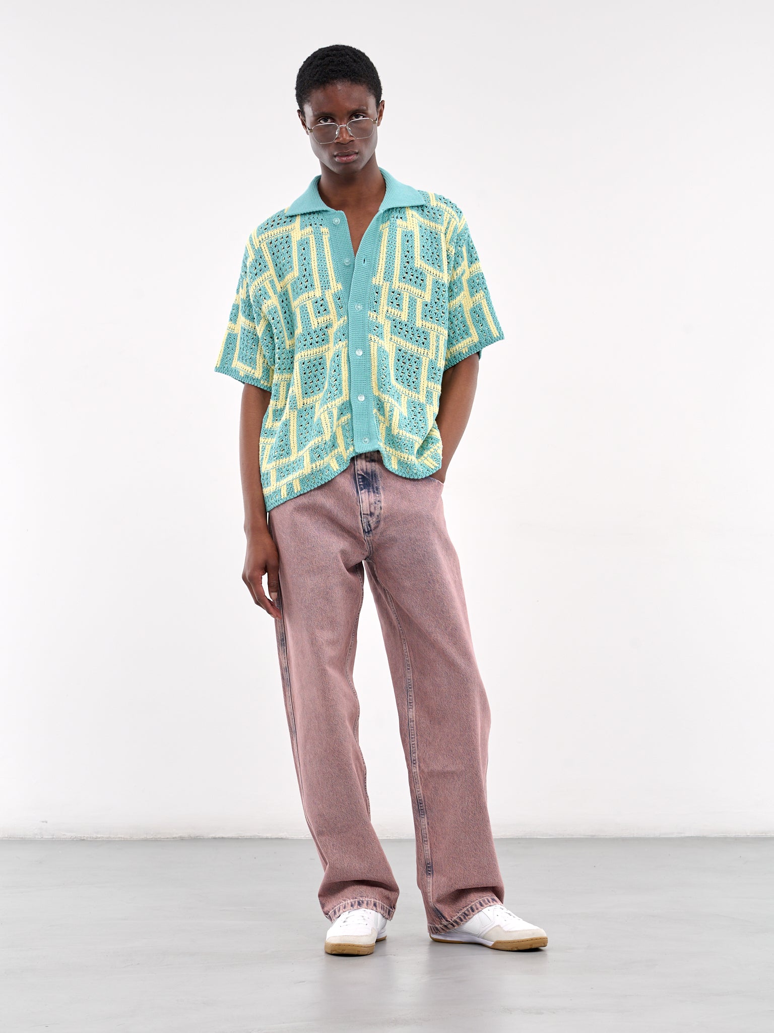 Jacquard Knit Shirt (KN005-BLUE-YELLOW)