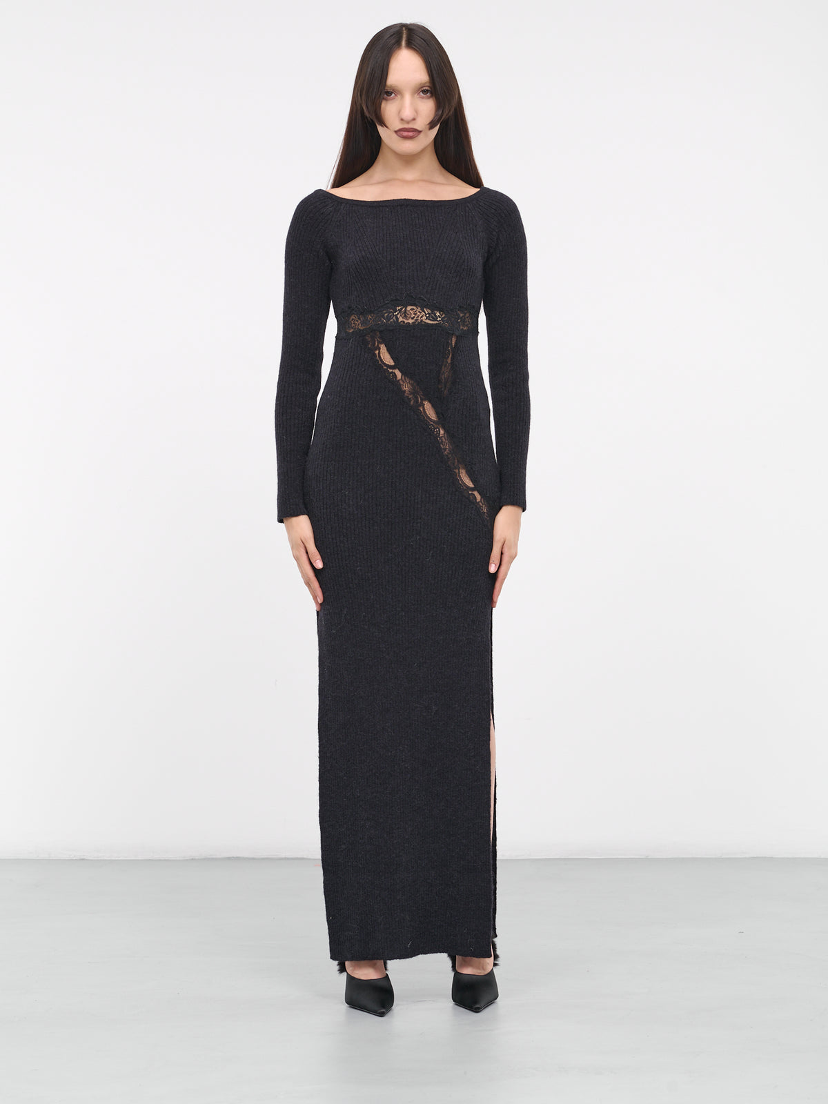 Lace Rib-Knit Dress (KN008-BLACK)