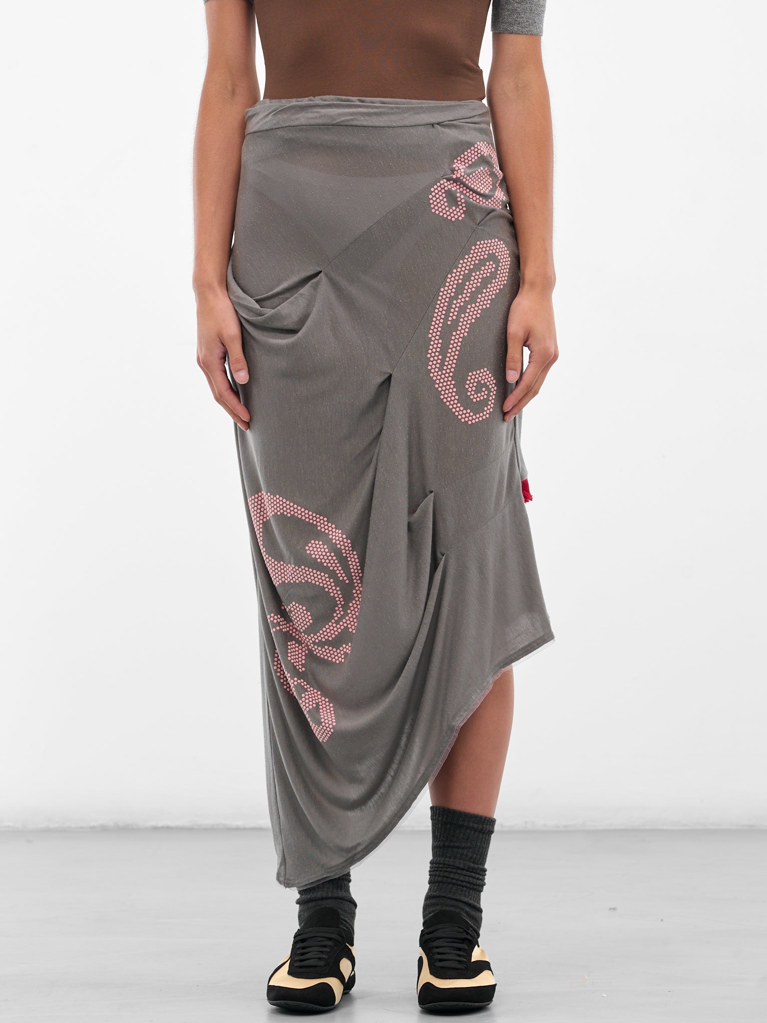 Gray Raven Draped Midi Skirt (SK04-90-GREY)