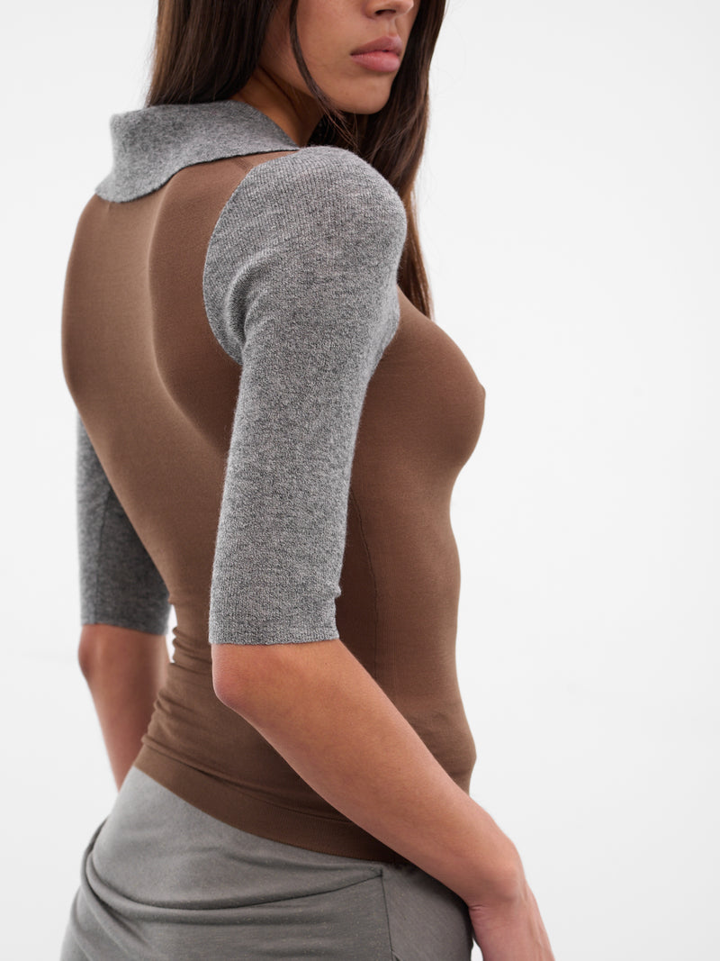 Two-Tone Larissa Knit Polo (KN01-95-BROWN)