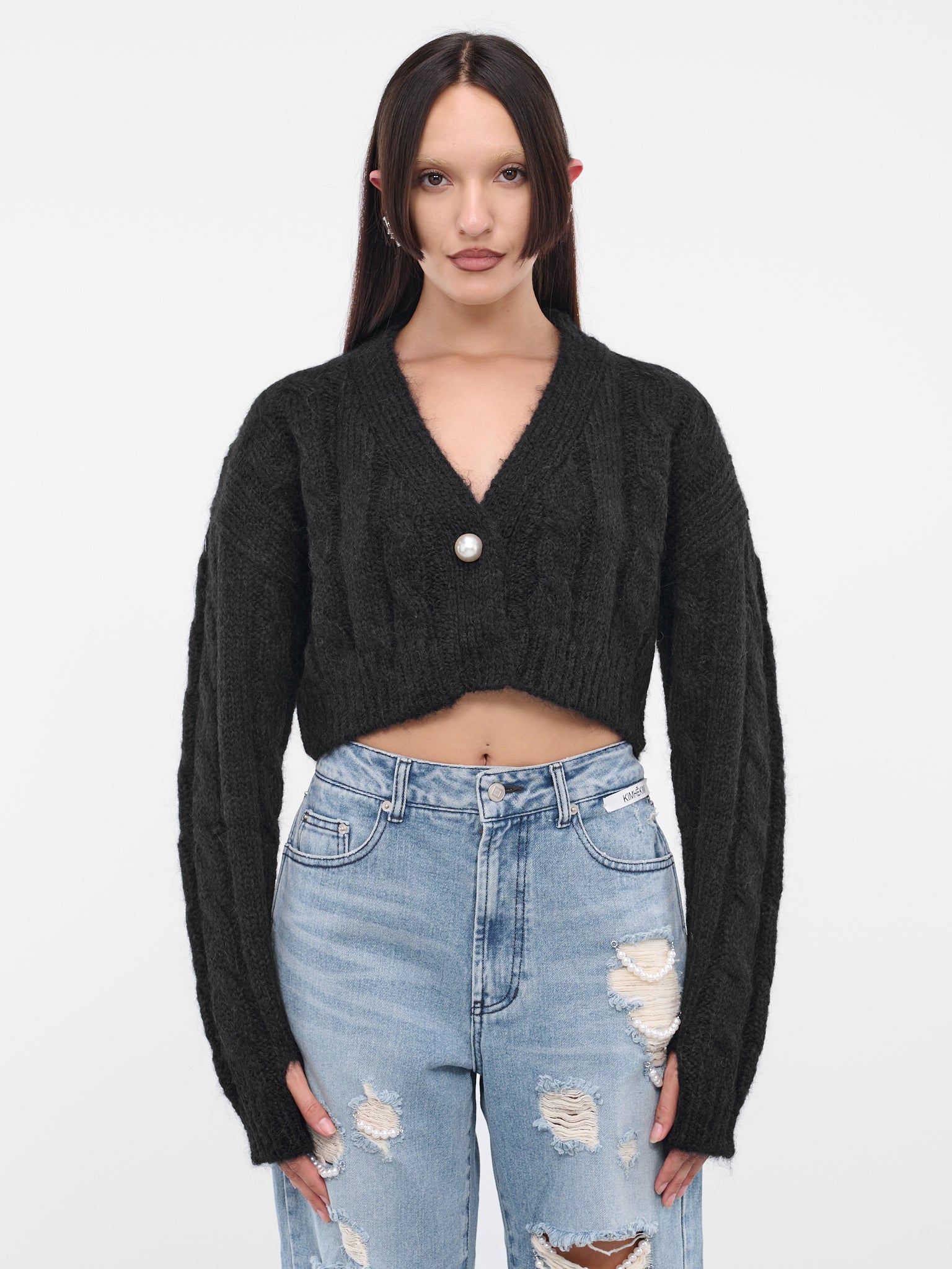 Pearl Crop Cardigan (KN012-BK-BLACK)