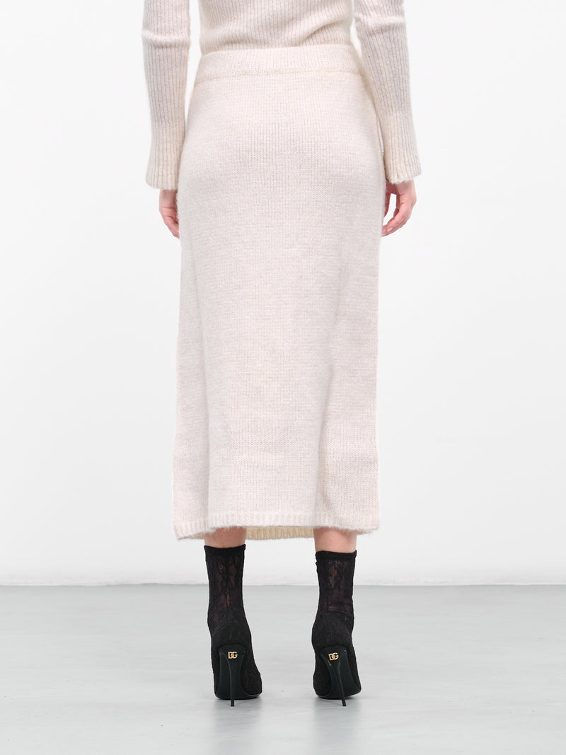 Lace Rib-Knit Skirt (KN012-WHITE)