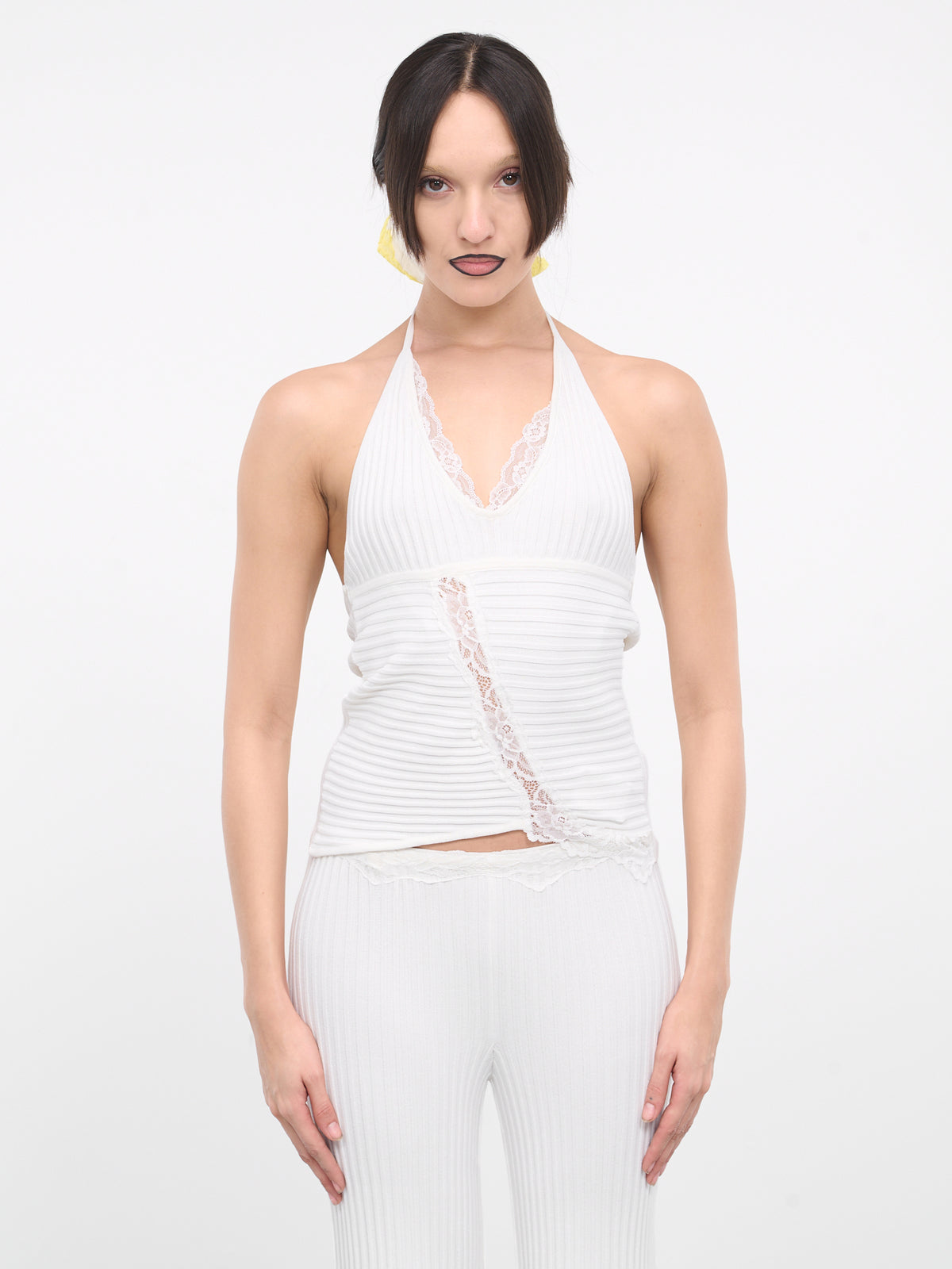 Lace Trim Halterneck Top (KN013-COCO-MILK)