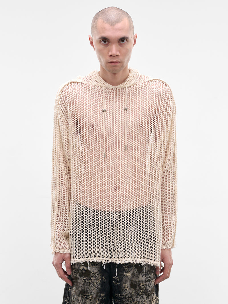 White Line Mesh Knit Hoodie (KN0301-WHITE)