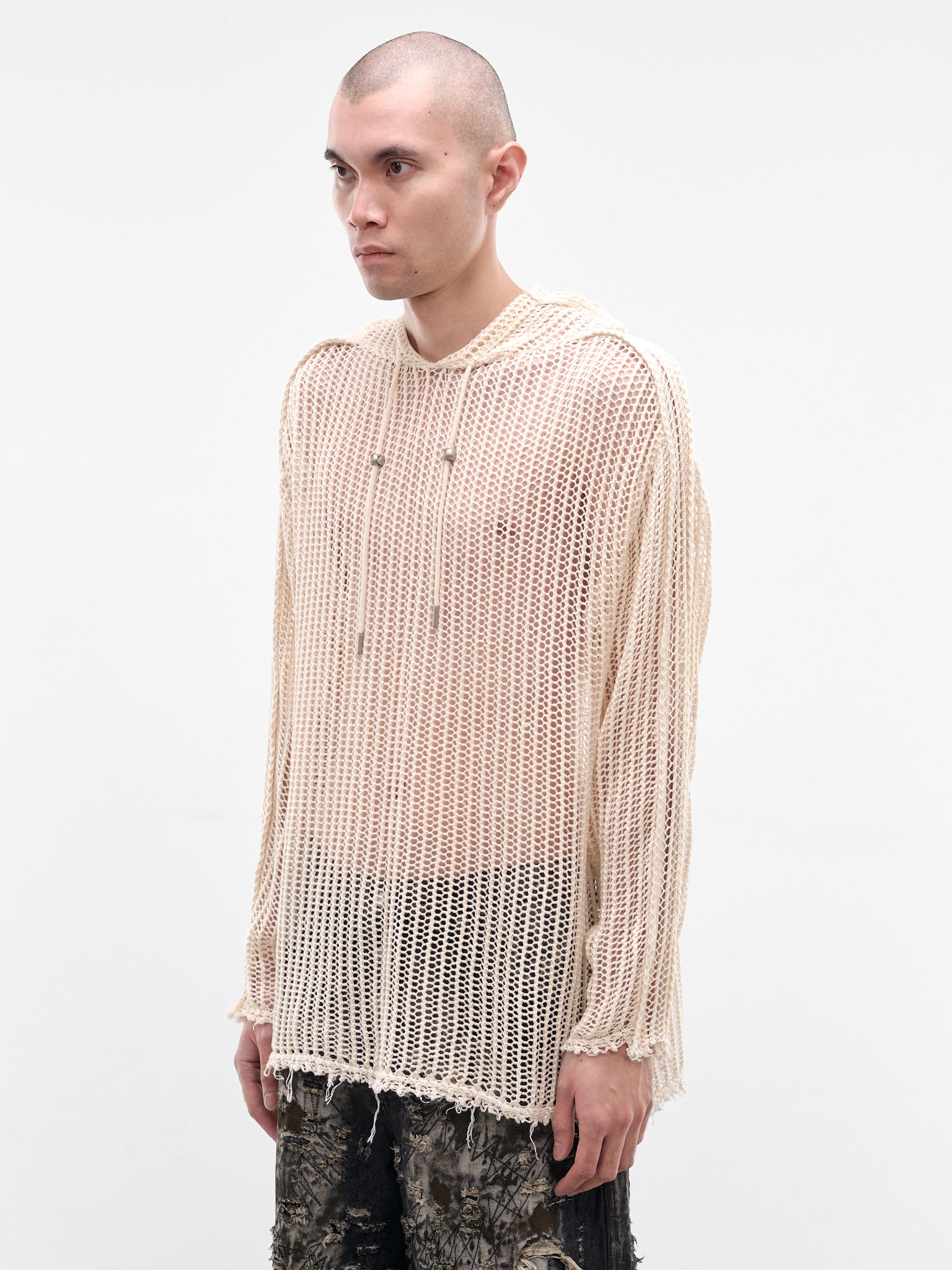 White Line Mesh Knit Hoodie (KN0301-WHITE)