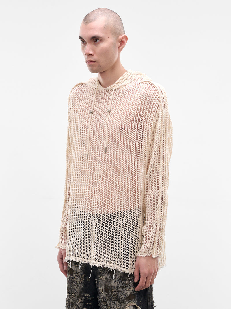 White Line Mesh Knit Hoodie (KN0301-WHITE)