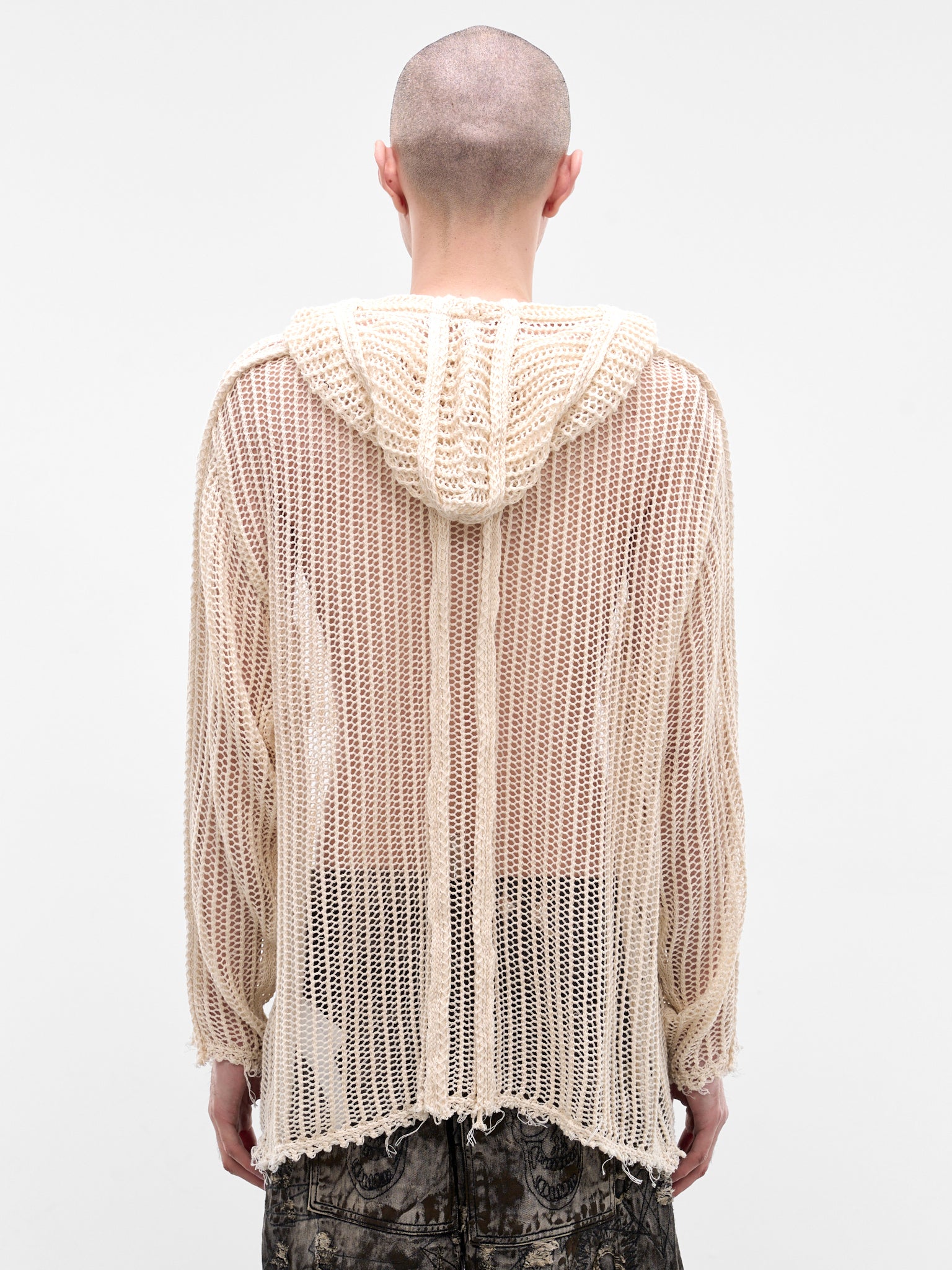 White Line Mesh Knit Hoodie (KN0301-WHITE)