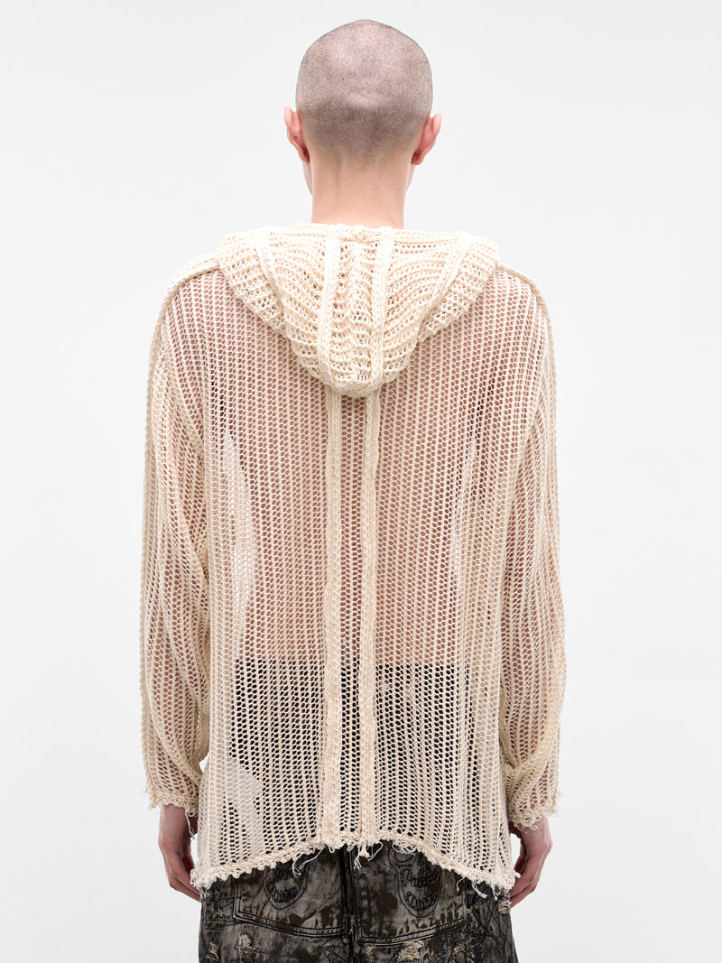 White Line Mesh Knit Hoodie (KN0301-WHITE)