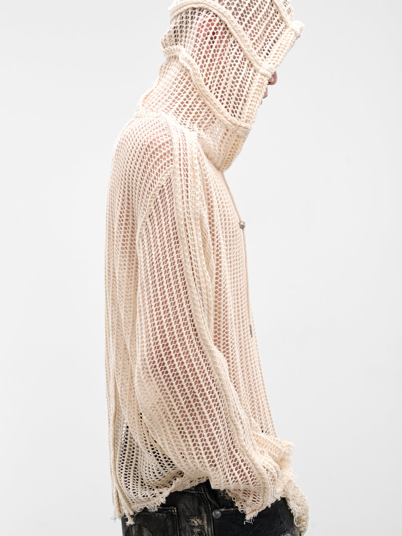 White Line Mesh Knit Hoodie (KN0301-WHITE)