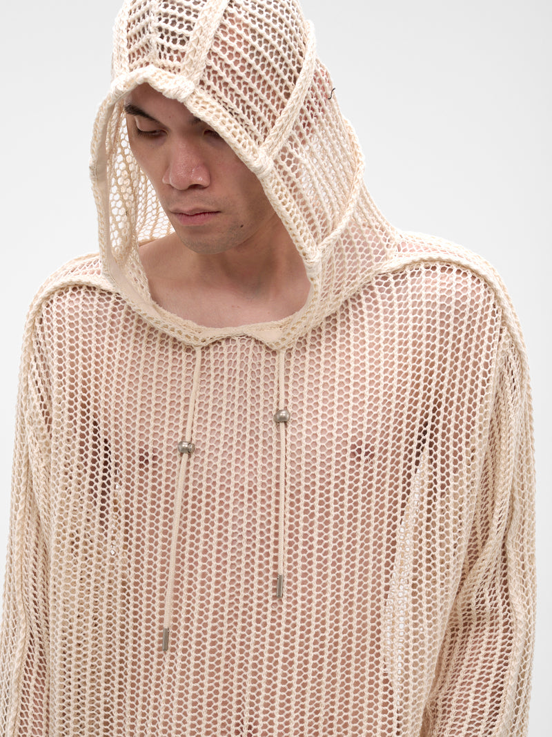 White Line Mesh Knit Hoodie (KN0301-WHITE)