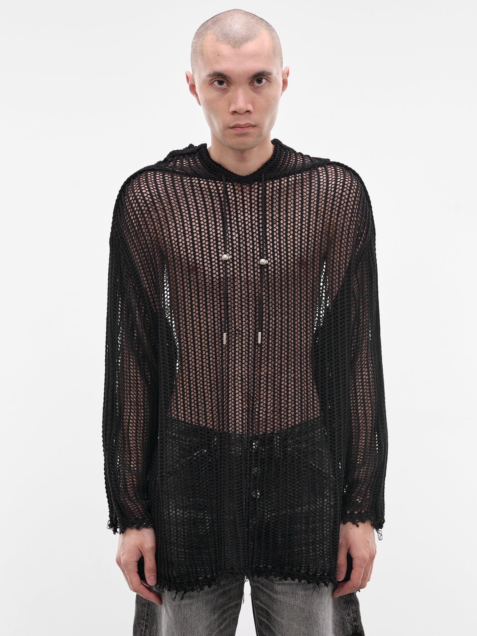 Black Line Mesh Knit Hoodie (KN0302-BLACK)