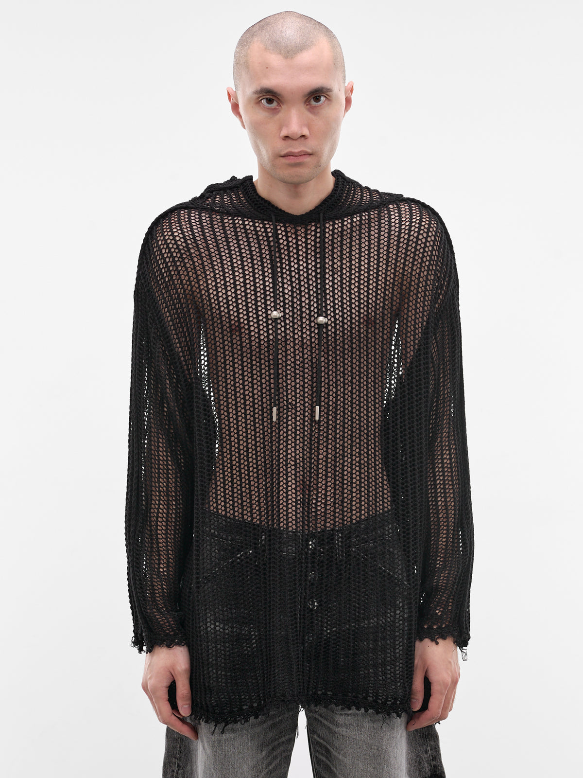 Black Line Mesh Knit Hoodie (KN0302-BLACK)