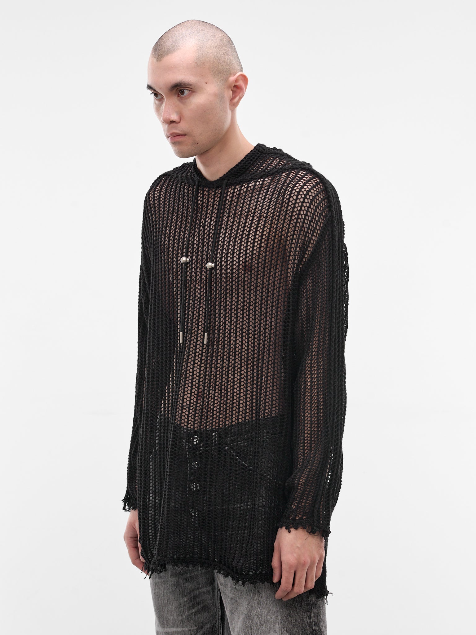 Black Line Mesh Knit Hoodie (KN0302-BLACK)