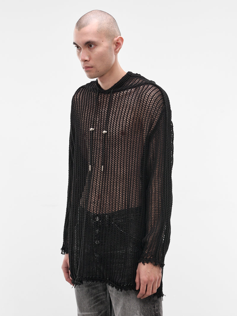 Black Line Mesh Knit Hoodie (KN0302-BLACK)