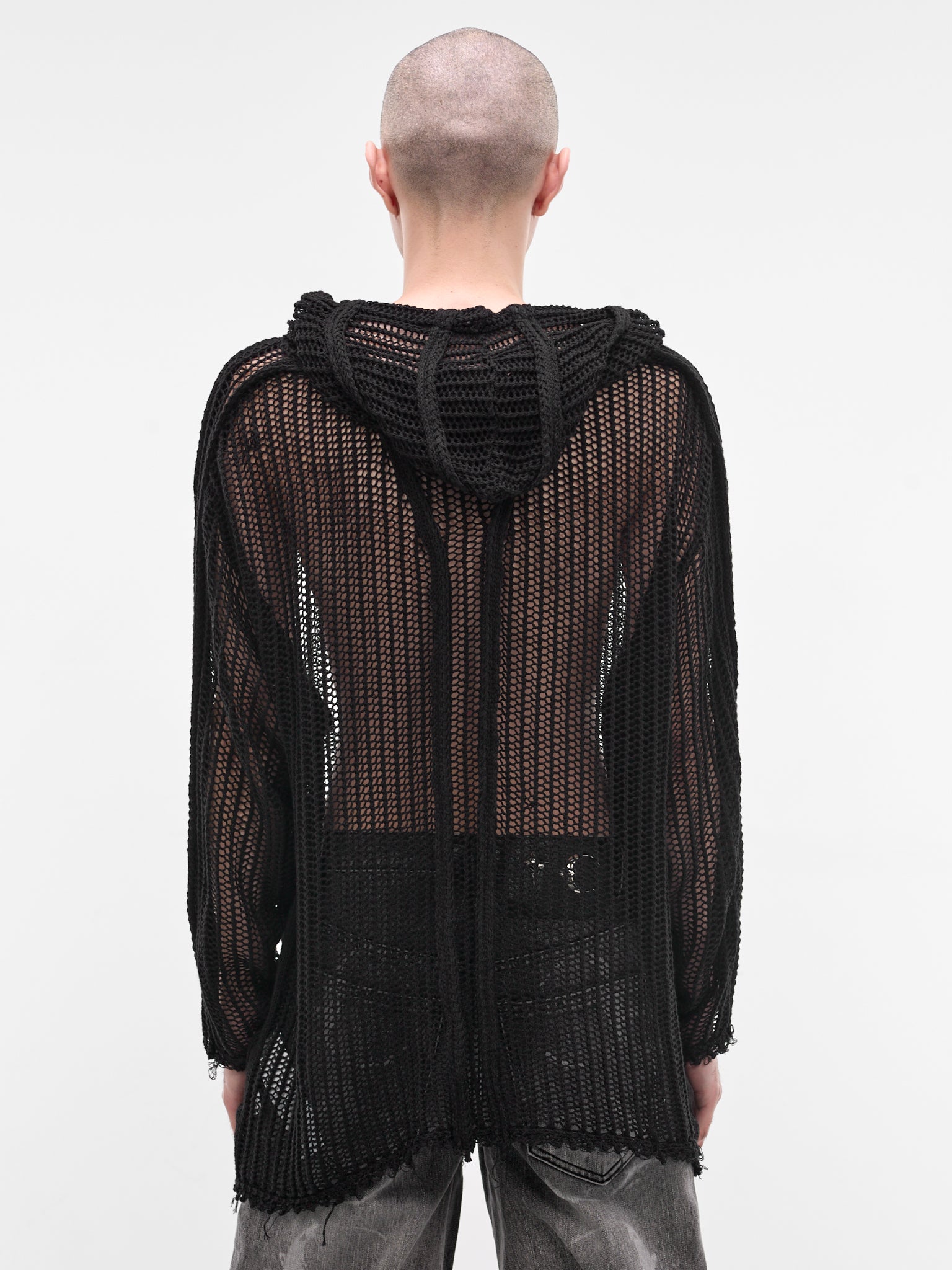 Black Line Mesh Knit Hoodie (KN0302-BLACK)