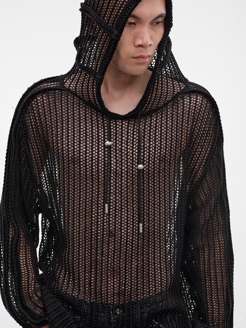 Black Line Mesh Knit Hoodie (KN0302-BLACK)