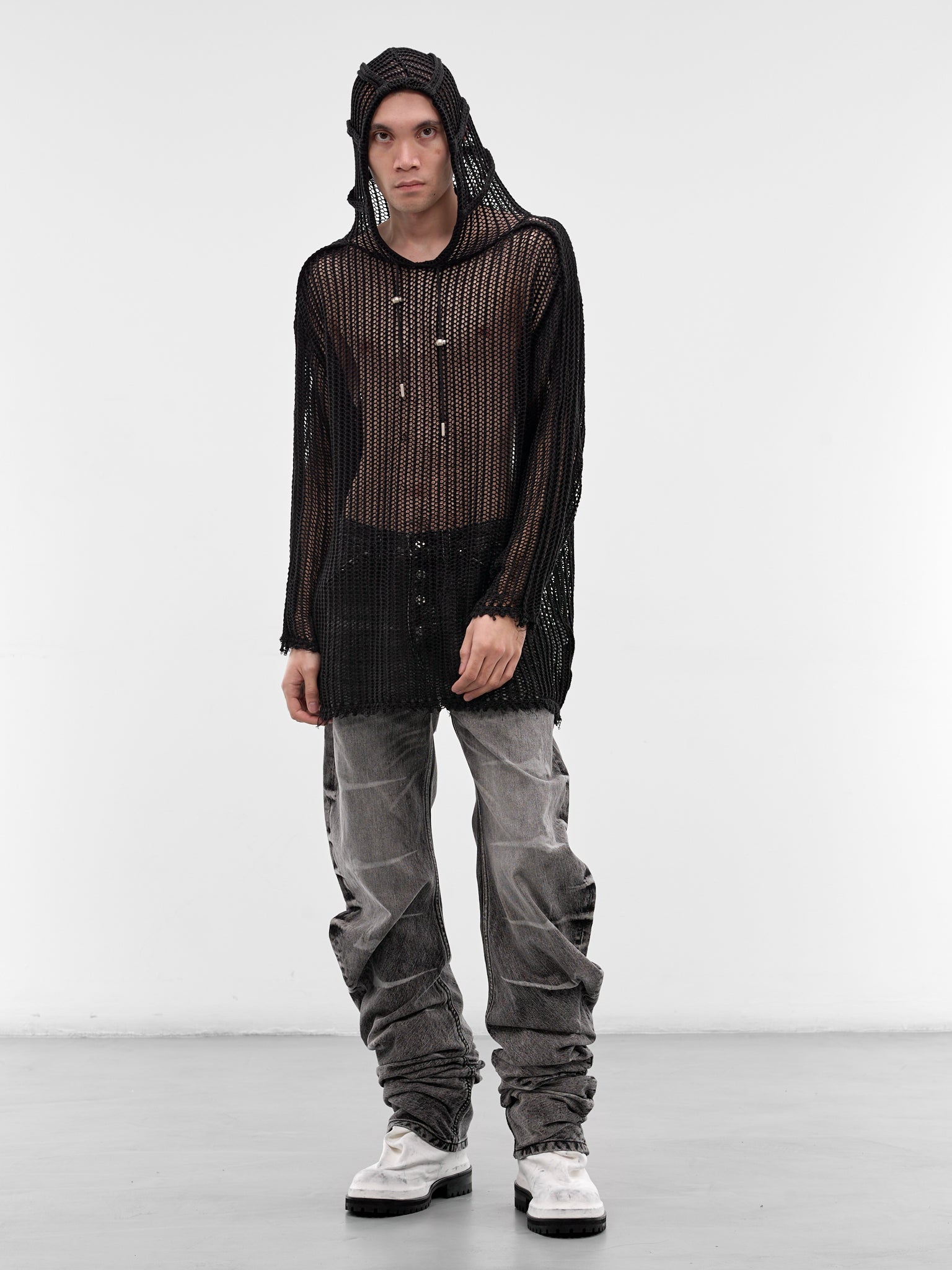 Black Line Mesh Knit Hoodie (KN0302-BLACK)