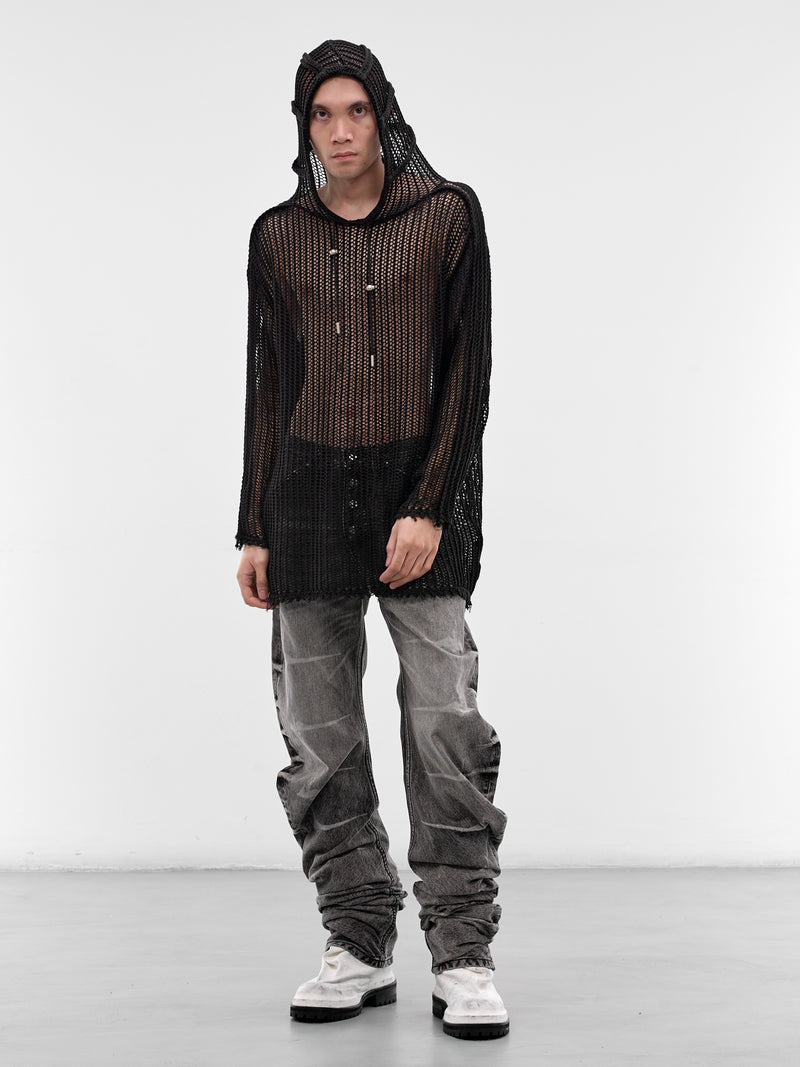 Black Line Mesh Knit Hoodie (KN0302-BLACK)