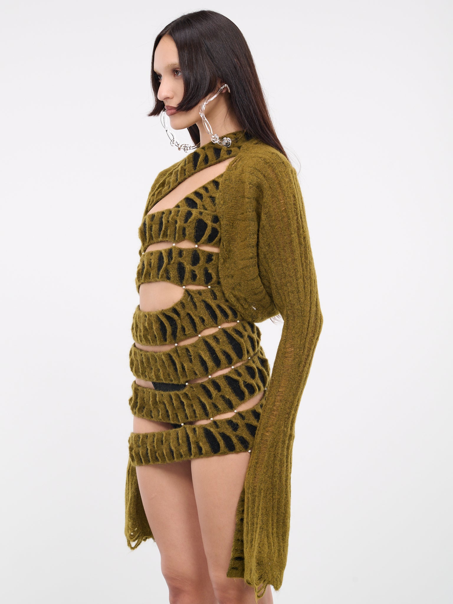 Laddering Cardigan (KN10K-KHAKI-GREEN)