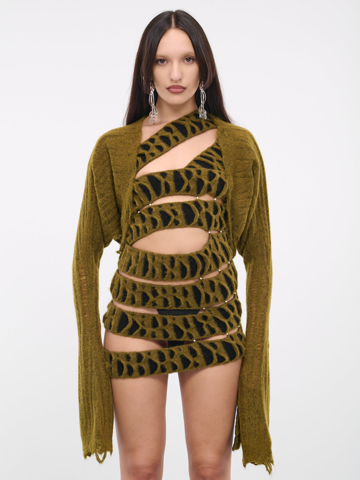 Laddering Cardigan (KN10K-KHAKI-GREEN)