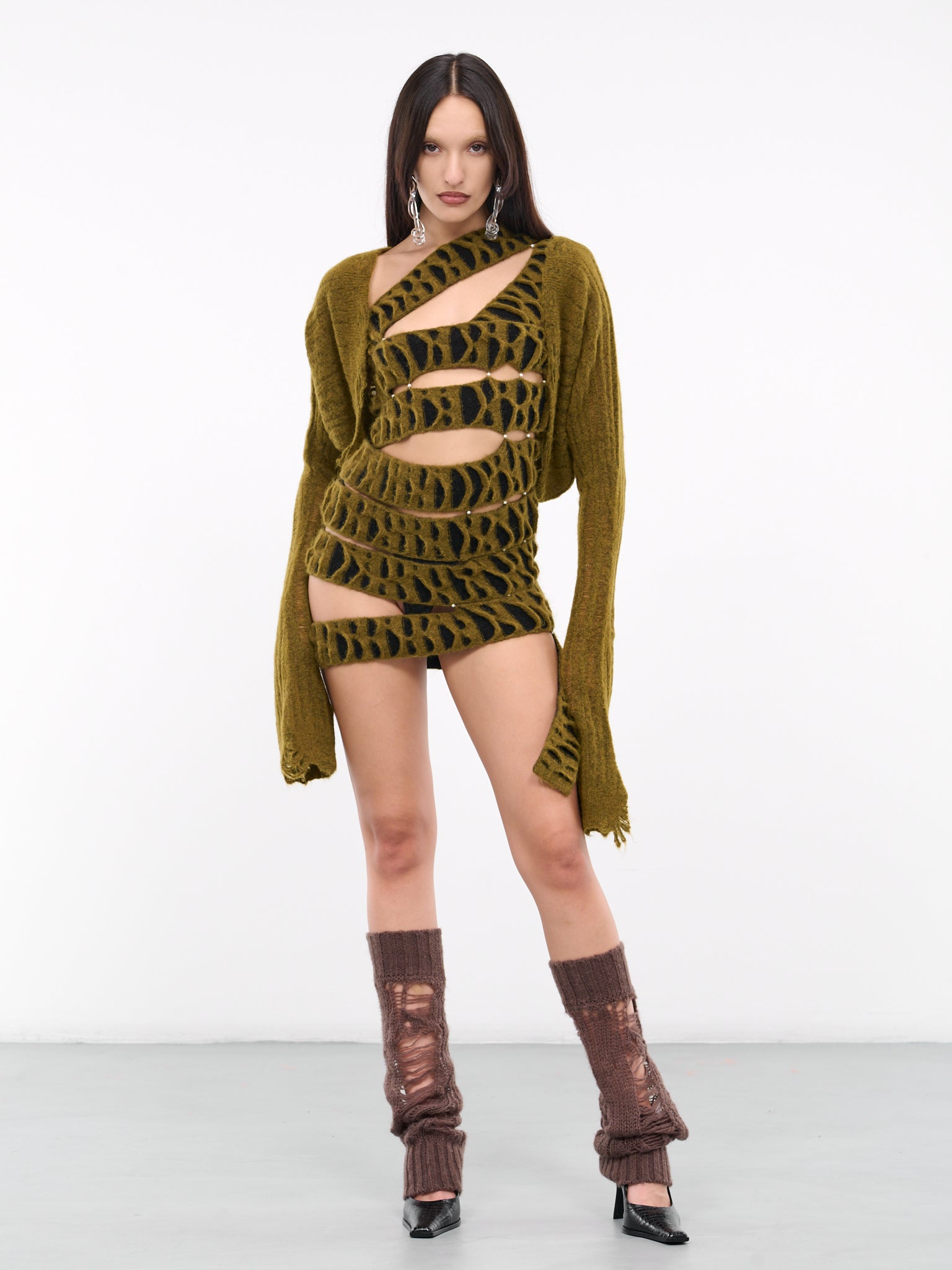 Laddering Cardigan (KN10K-KHAKI-GREEN)