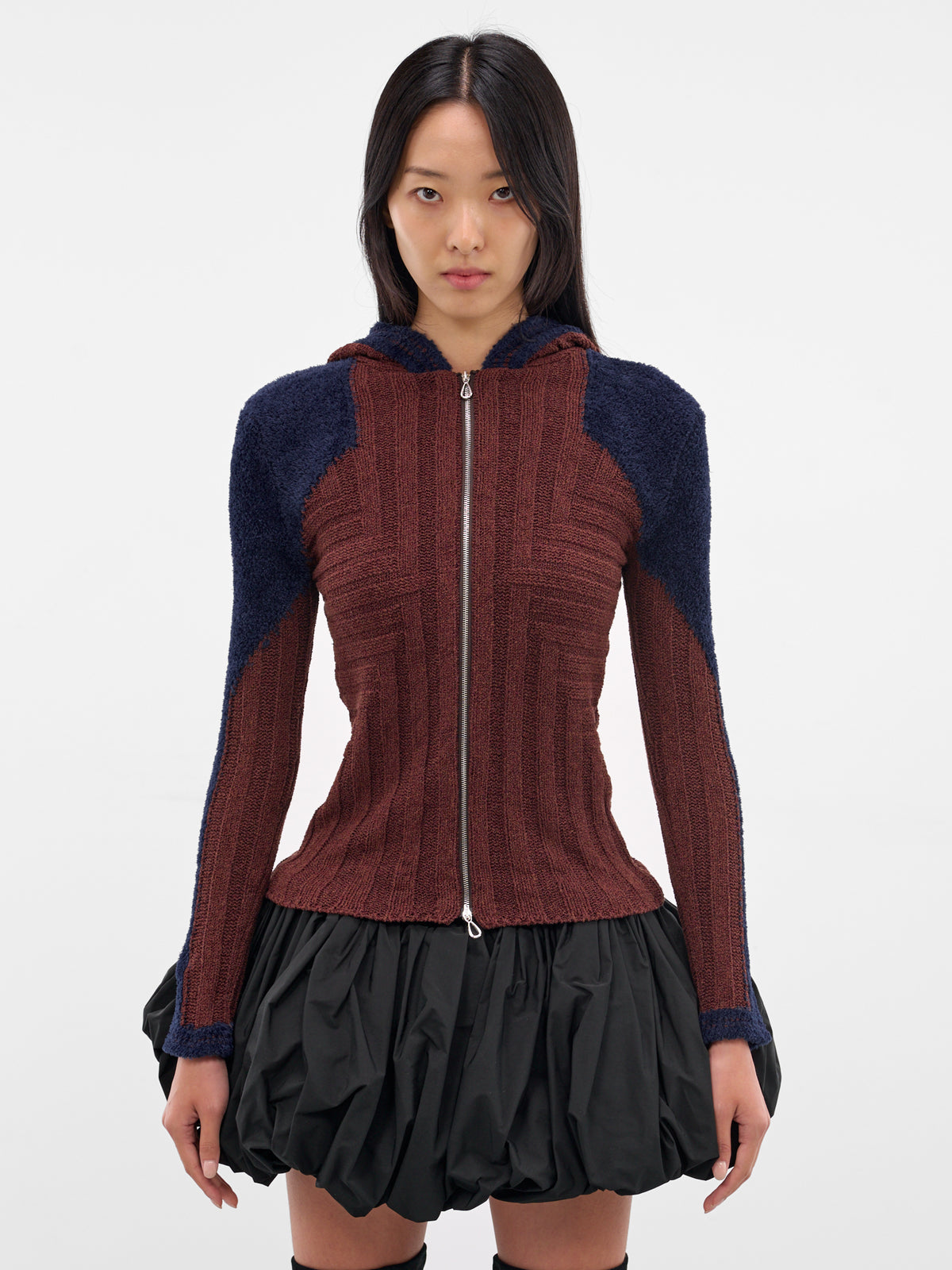 Quimby Two-Tone Silk Knit Jacket (KN13-135-MAHOGANY-BROWN)