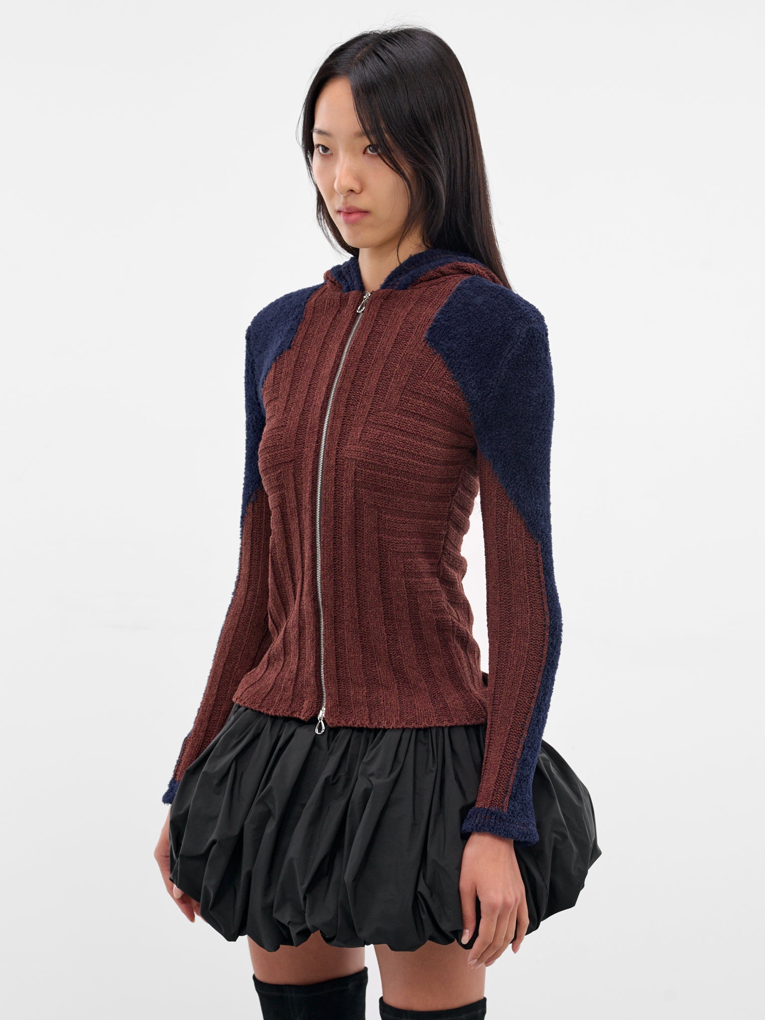 Quimby Two-Tone Silk Knit Jacket (KN13-135-MAHOGANY-BROWN)