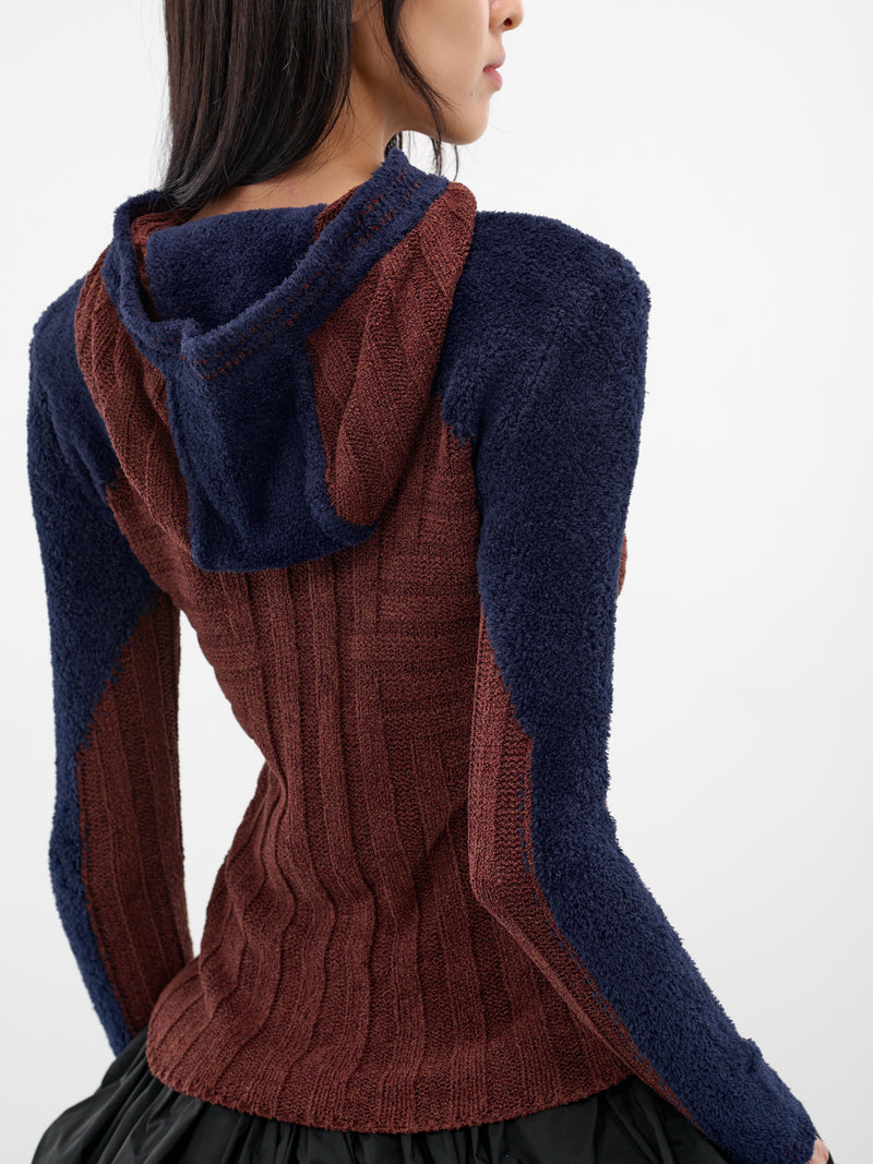 Quimby Two-Tone Silk Knit Jacket (KN13-135-MAHOGANY-BROWN)