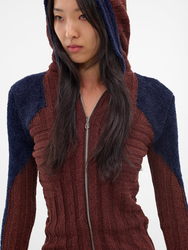 Quimby Two-Tone Silk Knit Jacket (KN13-135-MAHOGANY-BROWN)