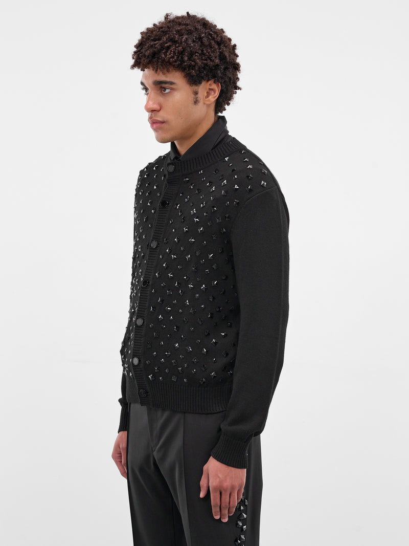 Black Stone Embellished Wool Cardigan (KN171S-BLACK-WITH-STONES)