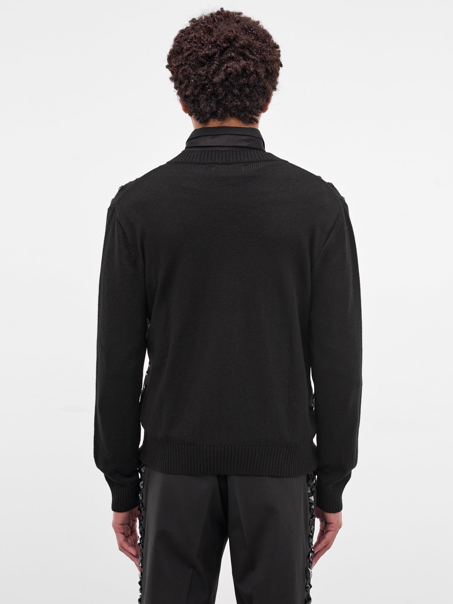 Black Stone Embellished Wool Cardigan (KN171S-BLACK-WITH-STONES)